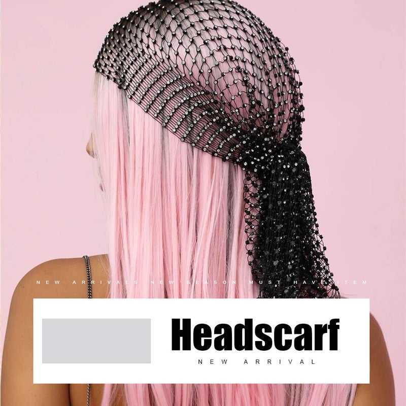 EARENT Rhinestone Head Scarf Black Rave Headbands Jewelry Bling Turban for Women - Image 3